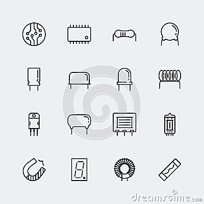 Electronic components icons in thin line style Vector Illustration
