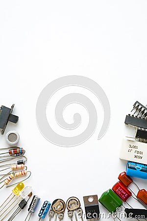 Electronic components on white background Stock Photo