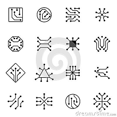 Electronic computer chip circuit and motherboard equipment vector icons Vector Illustration
