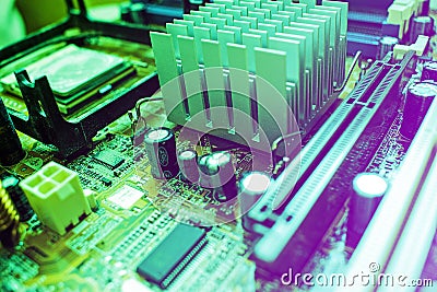 Electronic computer hardware technology. Motherboard digital chip background. Stock Photo