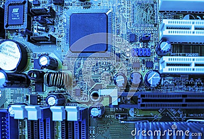 Electronic computer hardware technology. Motherboard digital chip background. Stock Photo