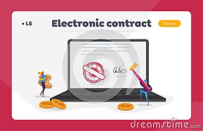 Electronic Contract or Digital Signature Landing Page Template. Businessman Character Put Name as Identification Form Vector Illustration