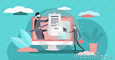 Electronic contract vector illustration. Flat tiny signature person concept Vector Illustration
