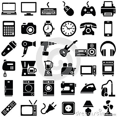 Electronic device and household objects vector icon illustration Vector Illustration