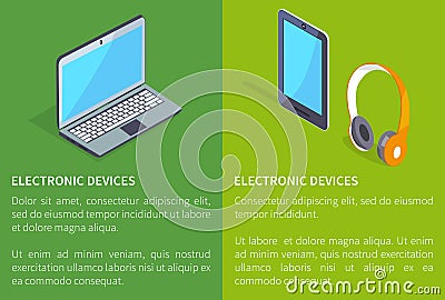 Electronic Devices Laptop and Headphones Tablet Vector Illustration