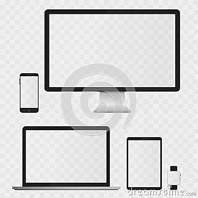 Electronic Devices Screens isolated on white background Vector Illustration