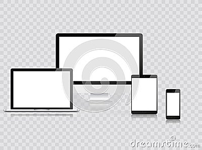 Electronic devices, web design vector template with laptop, tablet, smartphone, computer. Flat design, vector Vector Illustration