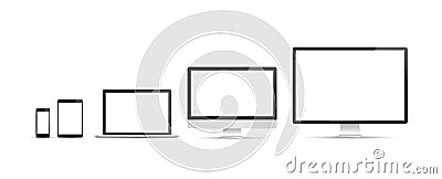 Electronic devices, web design vector template with laptop, tablet, smartphone, computer. Flat design, vector Vector Illustration