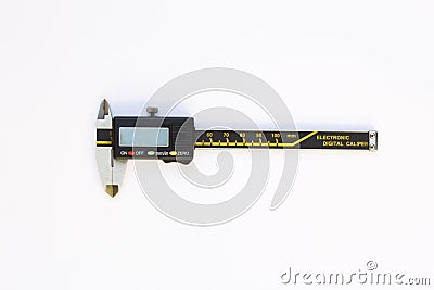 Electronic digital caliper isolated on white background. Stock Photo