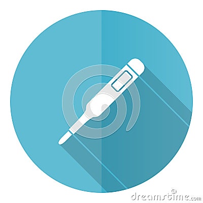 Electronic digital medical thermometer blue round flat design vector icon isolated on white background Vector Illustration