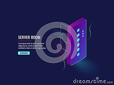 Electronic digital technology banner, computer processor, futuricstic data processing process, server room Vector Illustration
