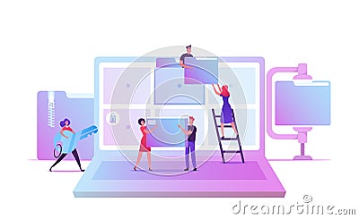 Electronic Document Management. Digital Data File Computer Archive Storage System, Information Database Catalog Vector Illustration