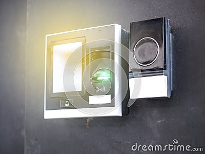 Electronic door access control system machine and fingerprint with number password door Stock Photo