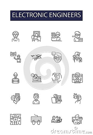 Electronic engineers line vector icons and signs. Engineers, Design, Engineer, Hardware, Software, Technology, Systems Vector Illustration