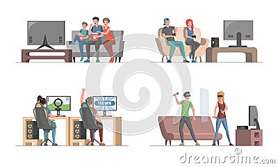 Electronic entertainment vector flat illustration. Professional cyber sport, virtual reality concept. Vector Illustration