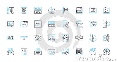 Electronic equipment linear icons set. Gadgets, Devices, Technology, Automation, Compnts, Cybersecurity, Robotics line Vector Illustration