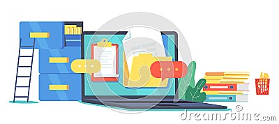 Electronic Files Organization, Document Management Concept. Digital Data Computer Archive Storage System, Database Vector Illustration