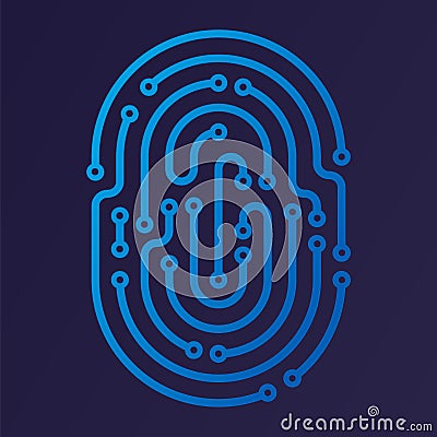 Electronic fingerprint icon in blue tones. Isolated and geometric Vector Illustration