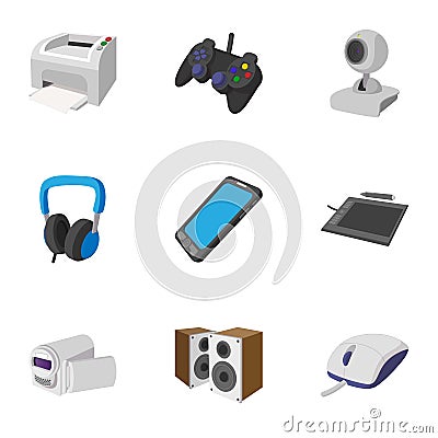 Electronic gadget icons set, cartoon style Vector Illustration