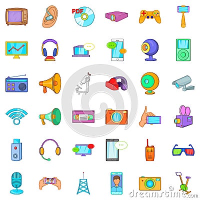 Electronic gadget icons set, cartoon style Vector Illustration