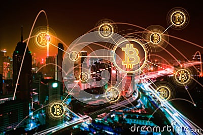 Electronic money ,blockchain transfers and finance concept. Editorial Stock Photo