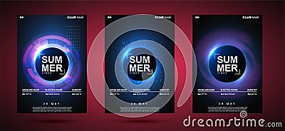 Electronic music abstract background blue. Party poster design showing sound waves. Music background. Circle frame for Vector Illustration