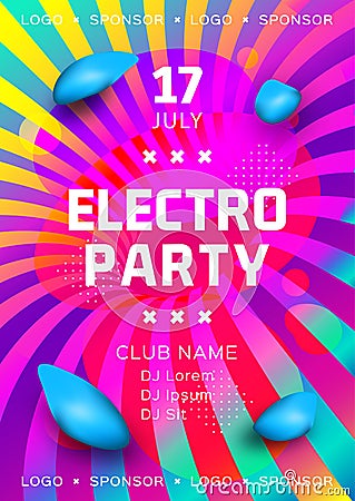 Electronic music festival poster design. Rainbow background Gradient fluid shapes. Futuristic geometric background Vector Illustration