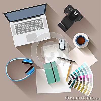 electronic objects with long shadows used in everyday life of modern people, flat style Vector Illustration