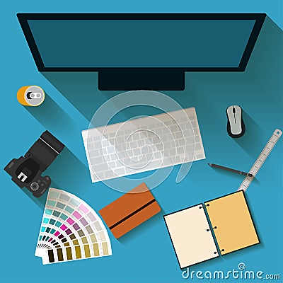 electronic objects with long shadows used in everyday life of people, flat style Vector Illustration