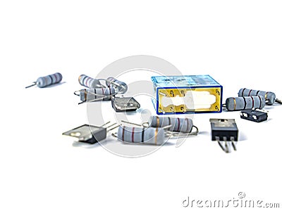 Electronic parts on a white background with place for text Stock Photo