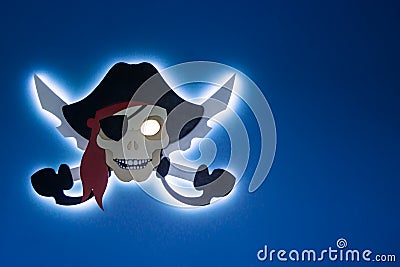 Electronic piracy. The theft of intellectual property. Jolly Roger in a modern style. Place for your text. Stock Photo