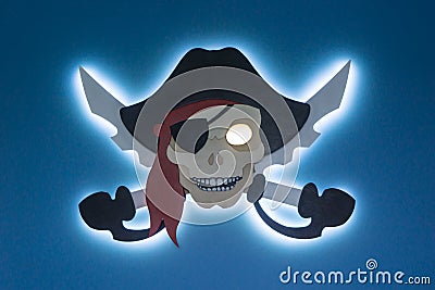 Electronic piracy. The theft of intellectual property. Jolly Roger in a modern style. Place for your text. Stock Photo