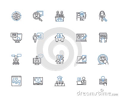 Electronic population line icons collection. Cyborgs, Droids, Robots, Automatons, AI, Androids, Machines vector and Vector Illustration
