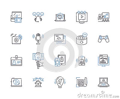 Electronic production outline icons collection. Electronics, Production, Manufacturing, Assembly, Design, PCB, Soldering Vector Illustration