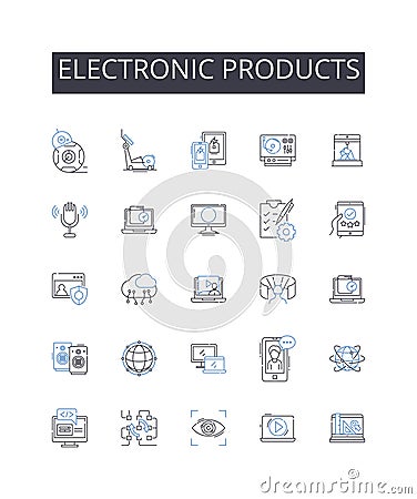 Electronic products line icons collection. Encryption, Firewall, Authentication, Vulnerability, Compliance Stock Photo