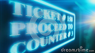 Electronic queue management system, ticket number proceed to counter message Stock Photo