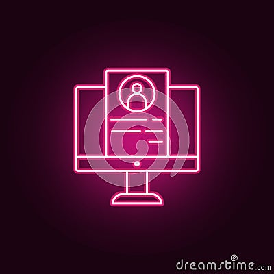 electronic resume icon. Elements of interview in neon style icons. Simple icon for websites, web design, mobile app, info graphics Stock Photo