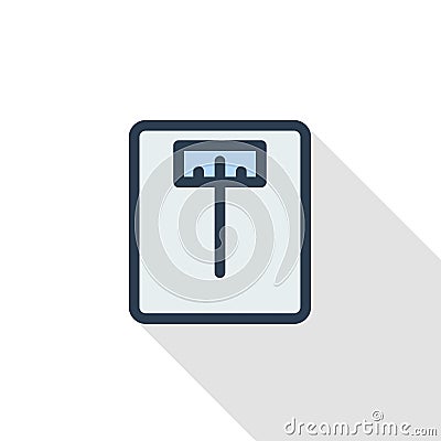 Electronic scales, fitness, health thin line flat color icon. Linear vector symbol. Colorful long shadow design. Vector Illustration