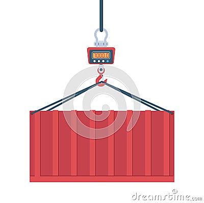 Electronic scales for weighing large items are suspended from container weighing crane. warehouse equipment for Vector Illustration