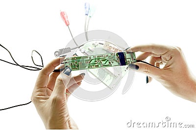 Electronic schemes in hands Stock Photo