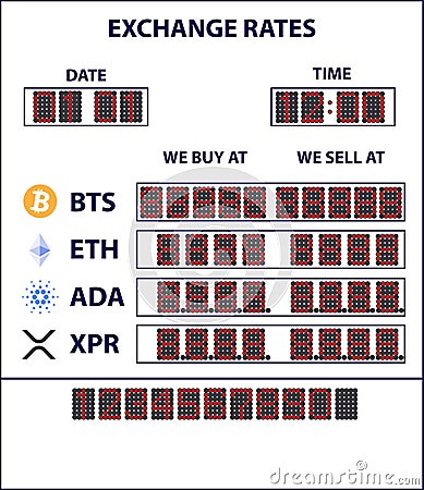 Electronic scoreboard for the exchange cryptocurrencies Vector Illustration