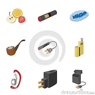 Electronic smoking cigarette icons set Vector Illustration