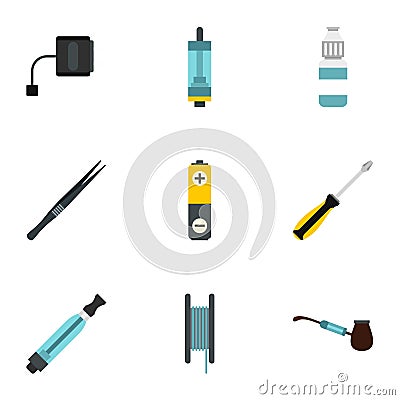 Electronic smoking cigarette icons set, flat style Vector Illustration