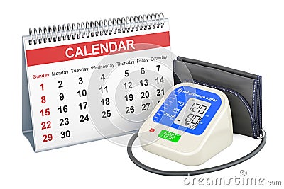 Electronic sphygmomanometer with desk calendar. 3D rendering Stock Photo