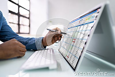 Electronic Spreadsheet Analyst Or Auditor Using Software Stock Photo