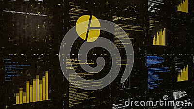 Electronic summary with diagrams and tables. Animation. Virtual table with charts for business. Business summaries and Stock Photo