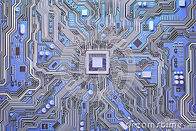 Electronic technology circuit board with center processor. Stock Photo