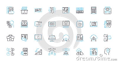 Electronic technology linear icons set. Circuits, Semiconductors, Compnts, Microcontrollers, Transistors, Diodes, LEDs Vector Illustration