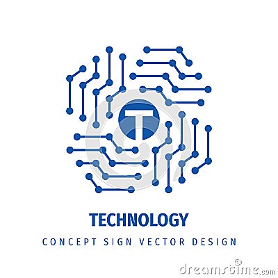Electronic technology - vector logo design. Digital chip sign. Computer network concept symbol. Block chain future technology. Web Vector Illustration