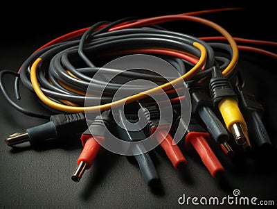 A set of electronic test leads used to measure voltage and current in circuits created with Generative AI Stock Photo